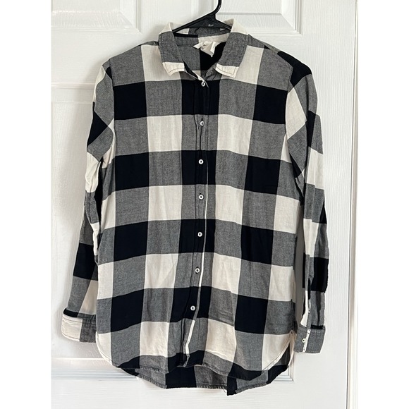 H&M Black White Checkered Button Up Shirt Size 4 Cottagecore Grunge Minimalist - Picture 2 of 7